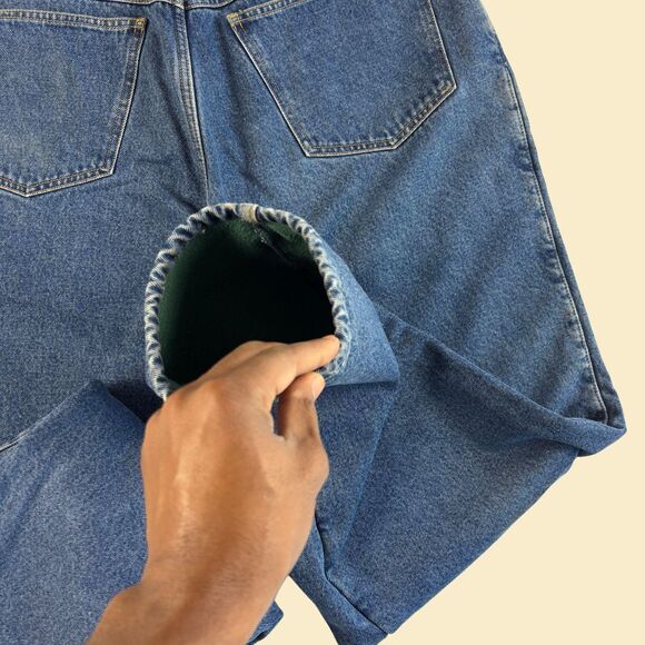 Vintage 90s fleece lined jeans, size 38 mens medium wash blue winter denim pants - Picture 5 of 8